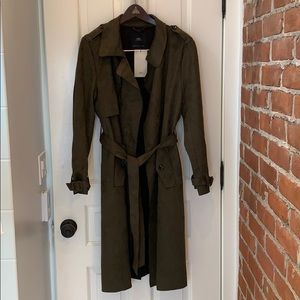 Zara suede-like trench coat XL dark green new